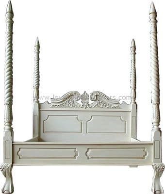Four Poster with Barley Twist Posts in Antique White