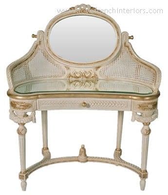 French Bespoke Dressing Table with Mirror and Glass Top