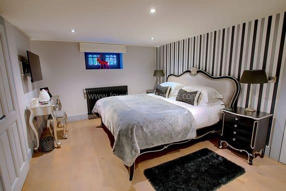 French Black & Silver Upholstered Bed