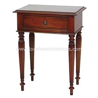 French Fluted Leg Side Table with Drawer