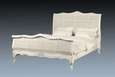 French Rattan Bed in Antique White