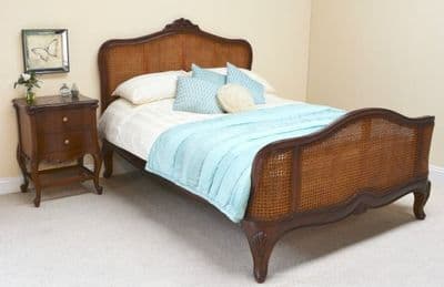 French Rattan Bed in Polished Mahogany