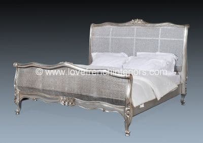 French Rattan Bed in Silver Leaf