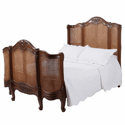French Rattan Bed with High Footend in Mahogany