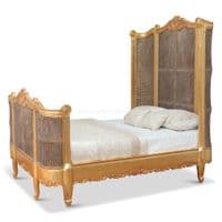 French Rattan Bed with High Headboard