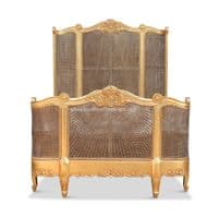 French Rattan Bed with High Headboard