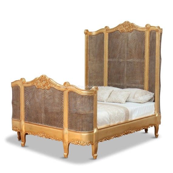 French Rattan Bed with High Headboard