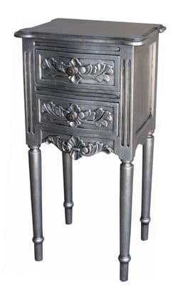 French Rococo Bedside with Fluted Legs in Silver Leaf