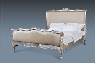 French Upholstered Bed in Silver Leaf