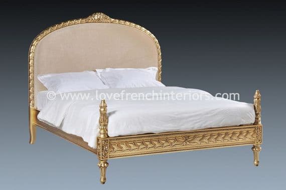 French Upholstered Gold Leaf Bed