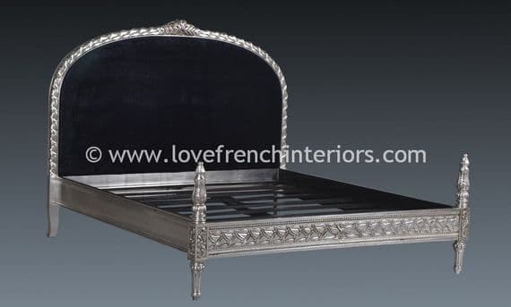 French Upholstered Silver Leaf Bed