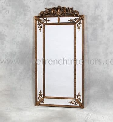 Gold French Crested Tall Slim Mirror