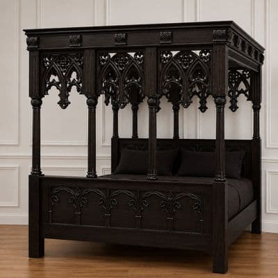 Gothic Four Poster Bed in Dark Mahogany