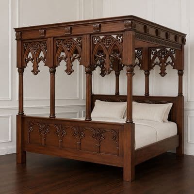 Gothic Four Poster Bed in Mahogany