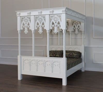 Gothic Four Poster Bed in White