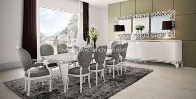 Capri Dining Set in High Gloss and Silver Leaf
