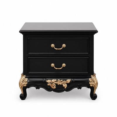 Louis 2 Drawer Bedside in Black and Gold