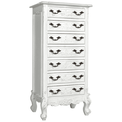 Louis 7 Drawer Tallboy Chest in Antique White