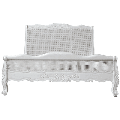 Louis Bed with Rattan and Low Footend Antique White