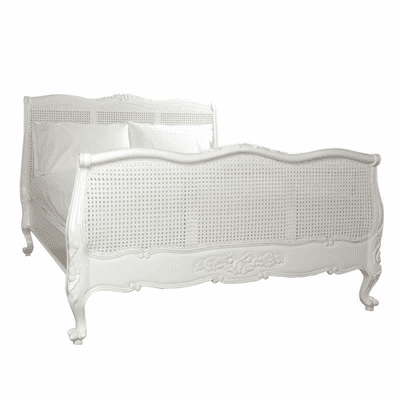 Louis Bed with Rattan in Antique White
