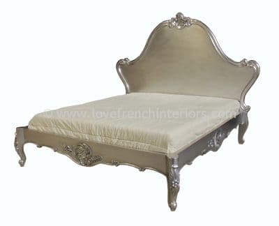 Louis Carved Bed in Silver Leaf