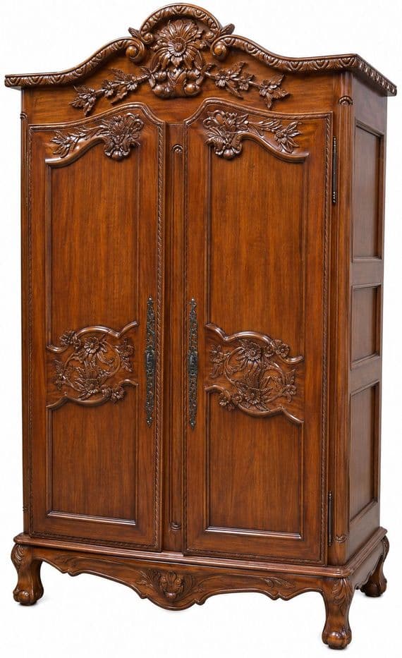 Louis Carved Double Armoire in Mahogany