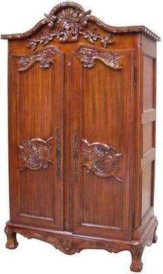 Louis Carved Double Armoire in Mahogany