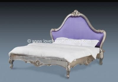 Louis Carved Upholstered Bed in Silver Leaf