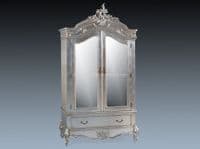 Louis Double Mirrored Armoire in Antique Silver