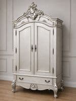 Louis Double Mirrored Armoire in Antique Silver