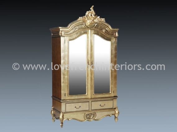 Louis Double Mirrored Armoire in Gold