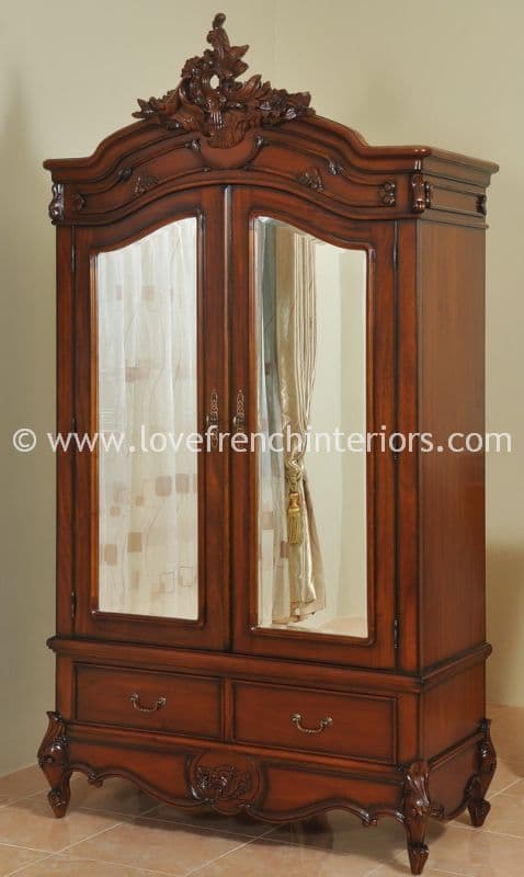 Louis Double Mirrored Armoire in Mahogany