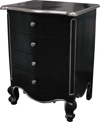 Louis Four Drawer Bedside in Black and Silver