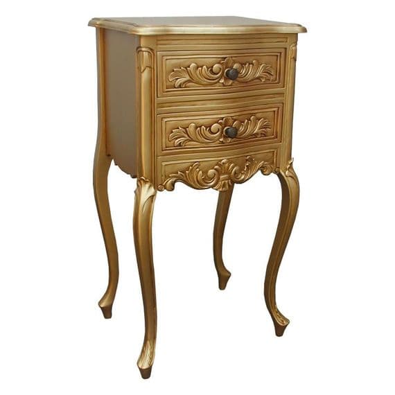 Louis French Bedside Tables in Antique Gold PAIR