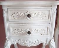 Louis French Bedside Tables in Antique White PAIR