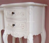 Louis French Bedside Tables in Antique White PAIR