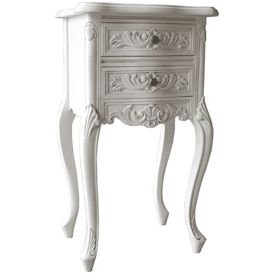 Louis French Bedside Tables in Antique White PAIR