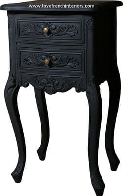 Louis French Bedside Tables in Noir Black PAIR