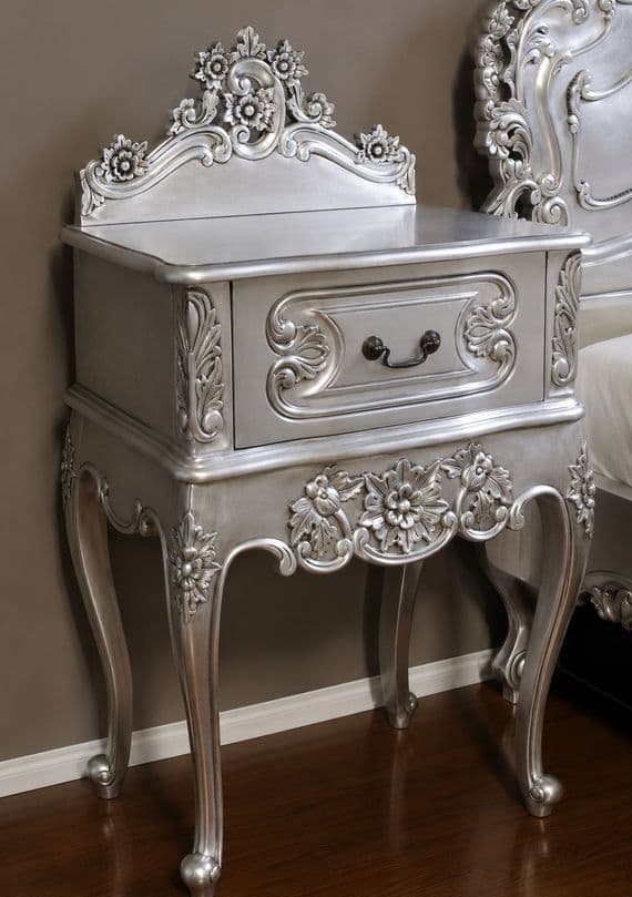 Louis One Drawer Silver Bedside Table