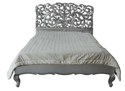 Louis Ornately Carved Silver Rococo Bed
