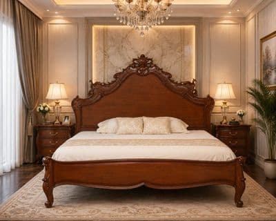 Louis Ornately Carved Versailles Bed in Mahogany