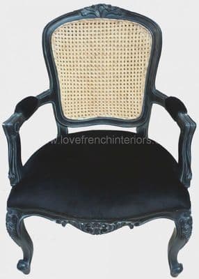 Louis Rattan Back Carver Chair in Noir Black