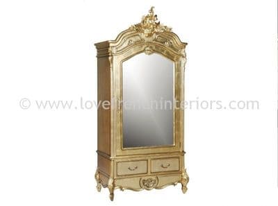 Louis Single Door Mirrored Armoire in Gold