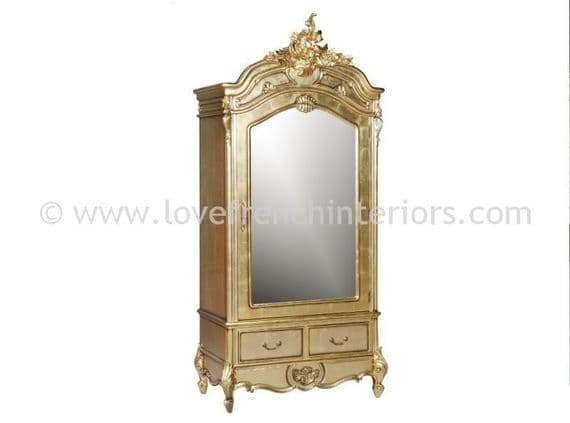 Louis Single Door Mirrored Armoire in Gold