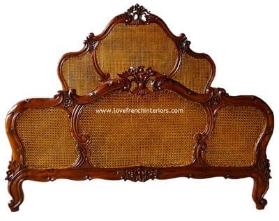 Louis XV Rattan French Bed in Mahogany