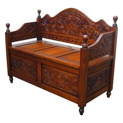 Monks Bench with Storage in Mahogany