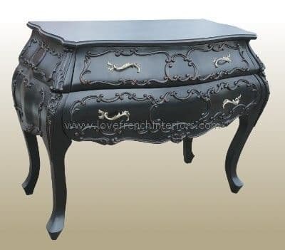 Noir Black Bow Fronted Ornate French Chest