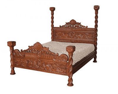 Ornate Four Poster Bed in Mahogany