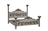 Ornate Four Poster Bed in White and Silver