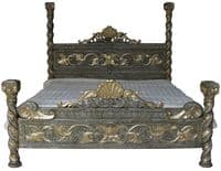 Ornate Four Poster Bed in White and Silver